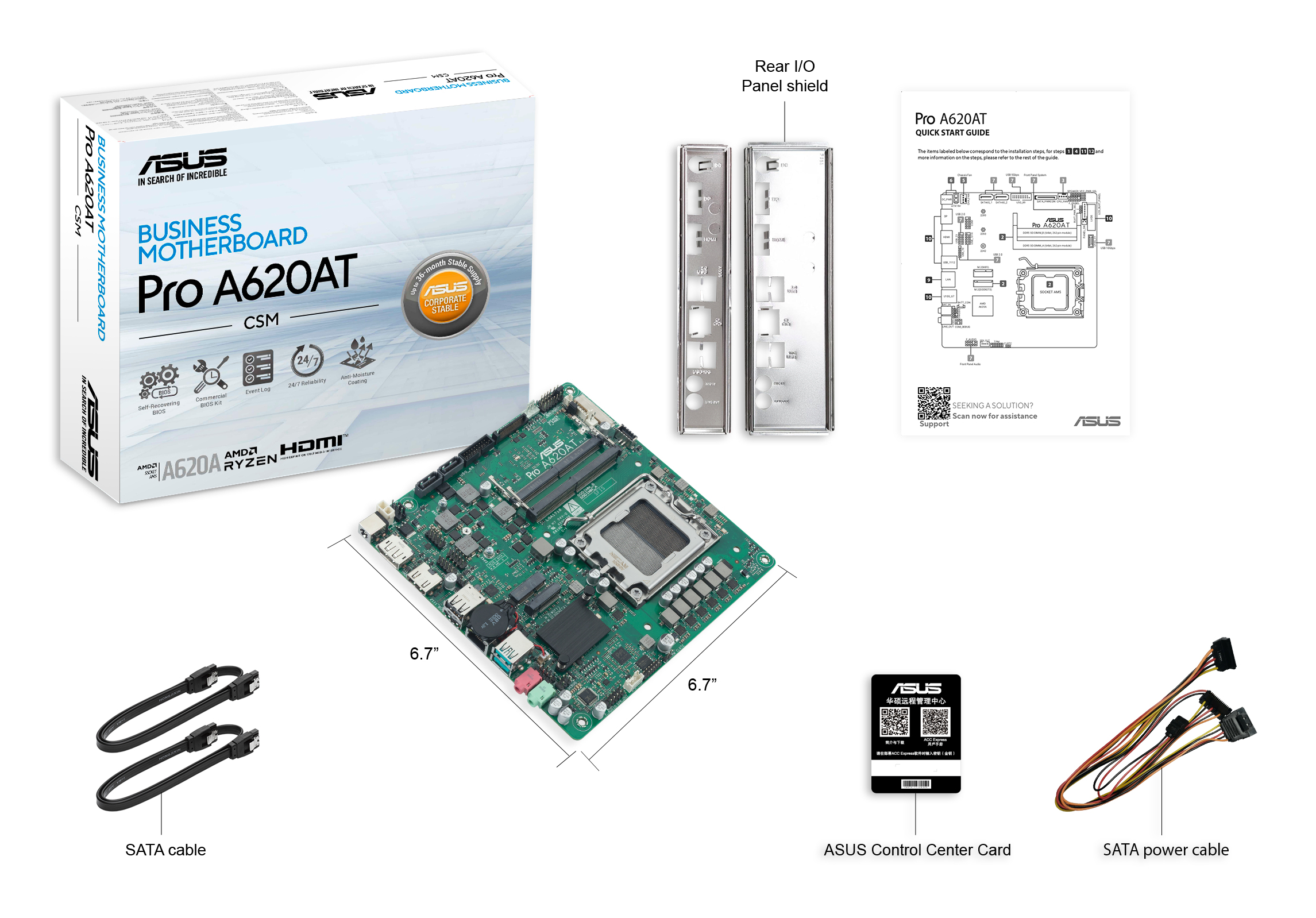 ASUS PRO A620AT-CSM Mainboard Mini-ITX, AMD A620A Chipsatz, Socket AM5, DDR5, Grün