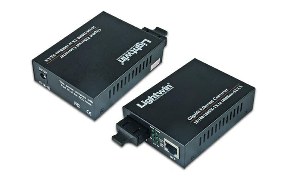 Lightwin LWC 10/100/1000 SM20 SC Medienkonverter 1 GbE Einzelmodus SC/RJ-45 bis 20 km Schwarz