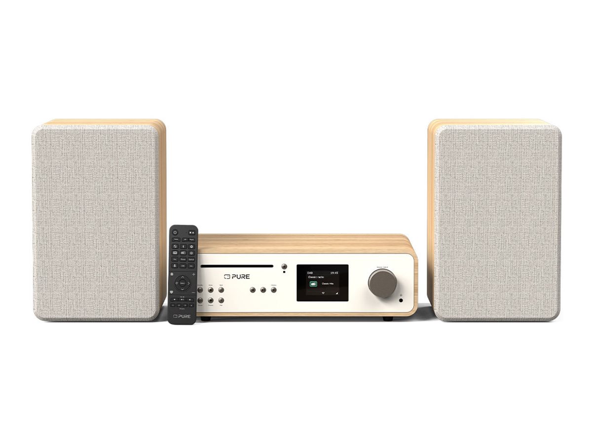 Pure Classic Stereo Audiosystem 100 W DAB+ FM CD Bluetooth WLAN Spotify Cotton White, Oak