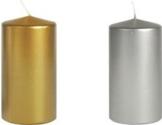 PAPSTAR Weihnachts-Stumpenkerze, 60 mm, gold Durchmesser: 60 mm, Höhe: 130 mm, Brenndauer: ca. 30 Stunden - 1 Stück (13668)