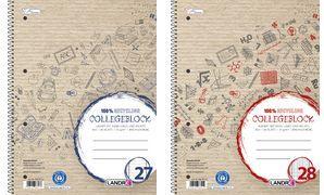 LANDRÉ Collegeblock Recycling, DIN A4, kariert, 80 Blatt rot, Rand links und rechts, aus 100 % Altpapier mit fester - 1 Stück (400146724)