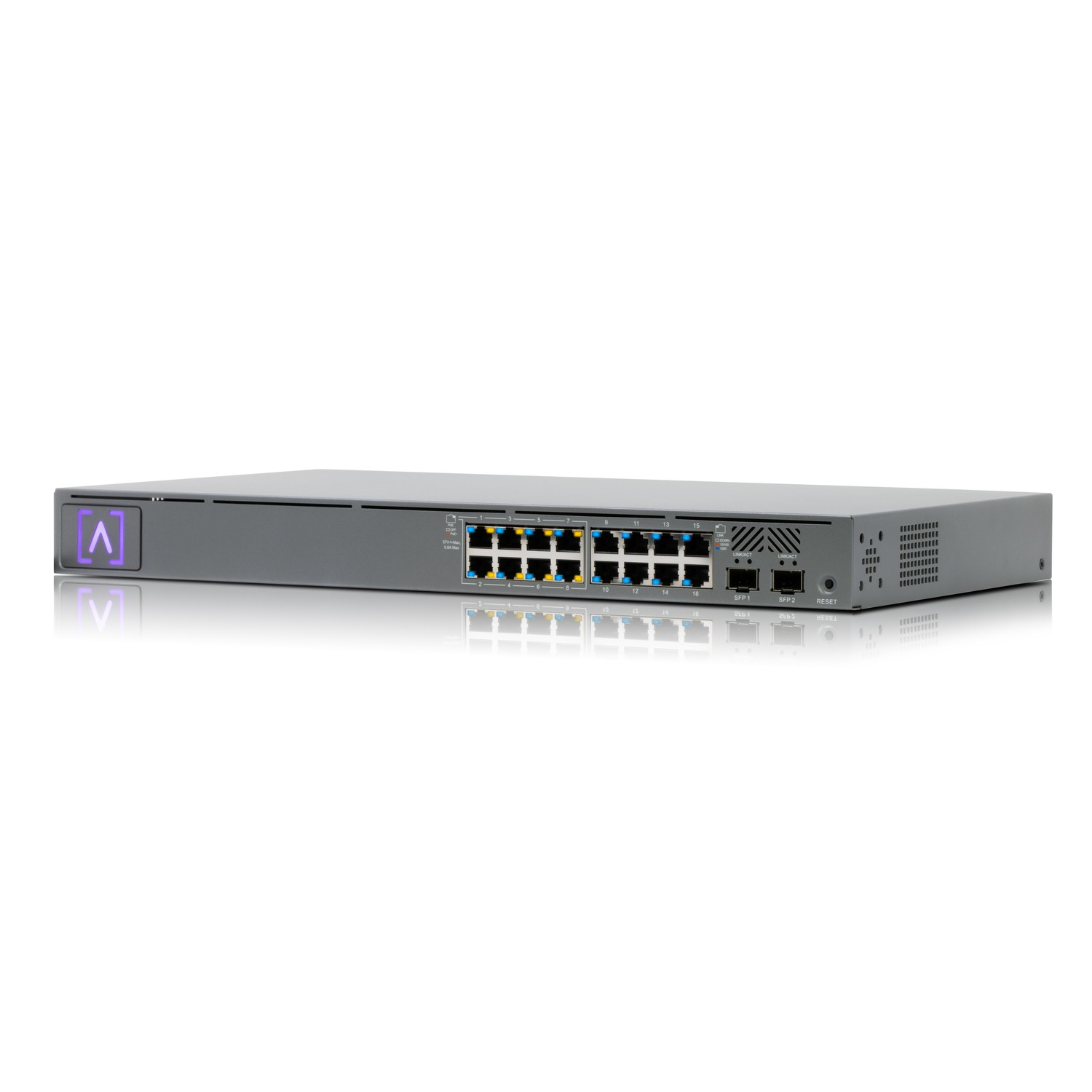 Alta Labs S16-POE Managed Gigabit Switch 16 Ports 2 SFP PoE 120 W Grau