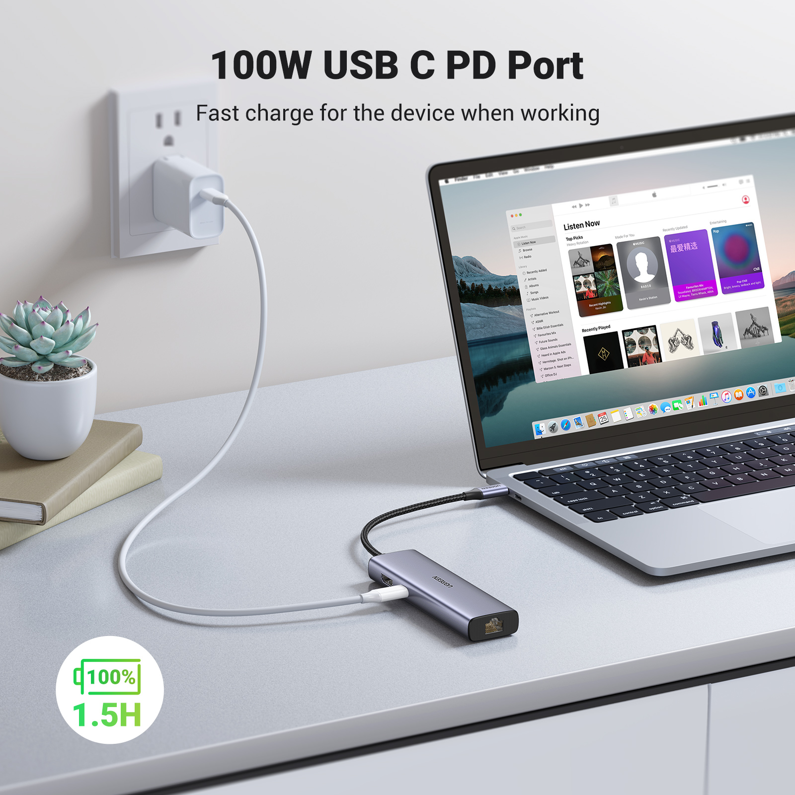 Ugreen USB-C Hub 7-in-1 HDMI Gigabit-Ethernet USB 3.0 Power Delivery Space-grau