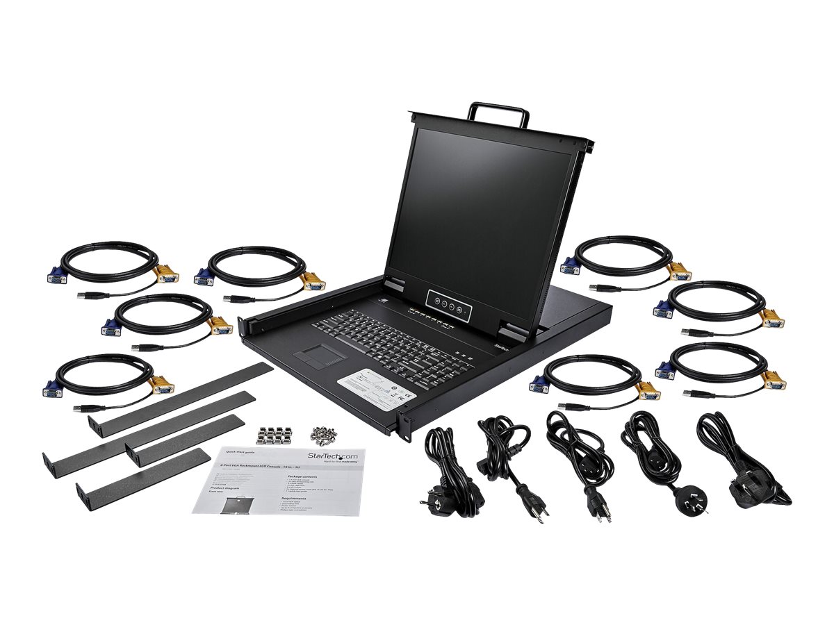 StarTech.com RKCONS1908K 19" KVM-Konsole mit 8-Port-KVM-Switch 1U Rack VGA Schwarz
