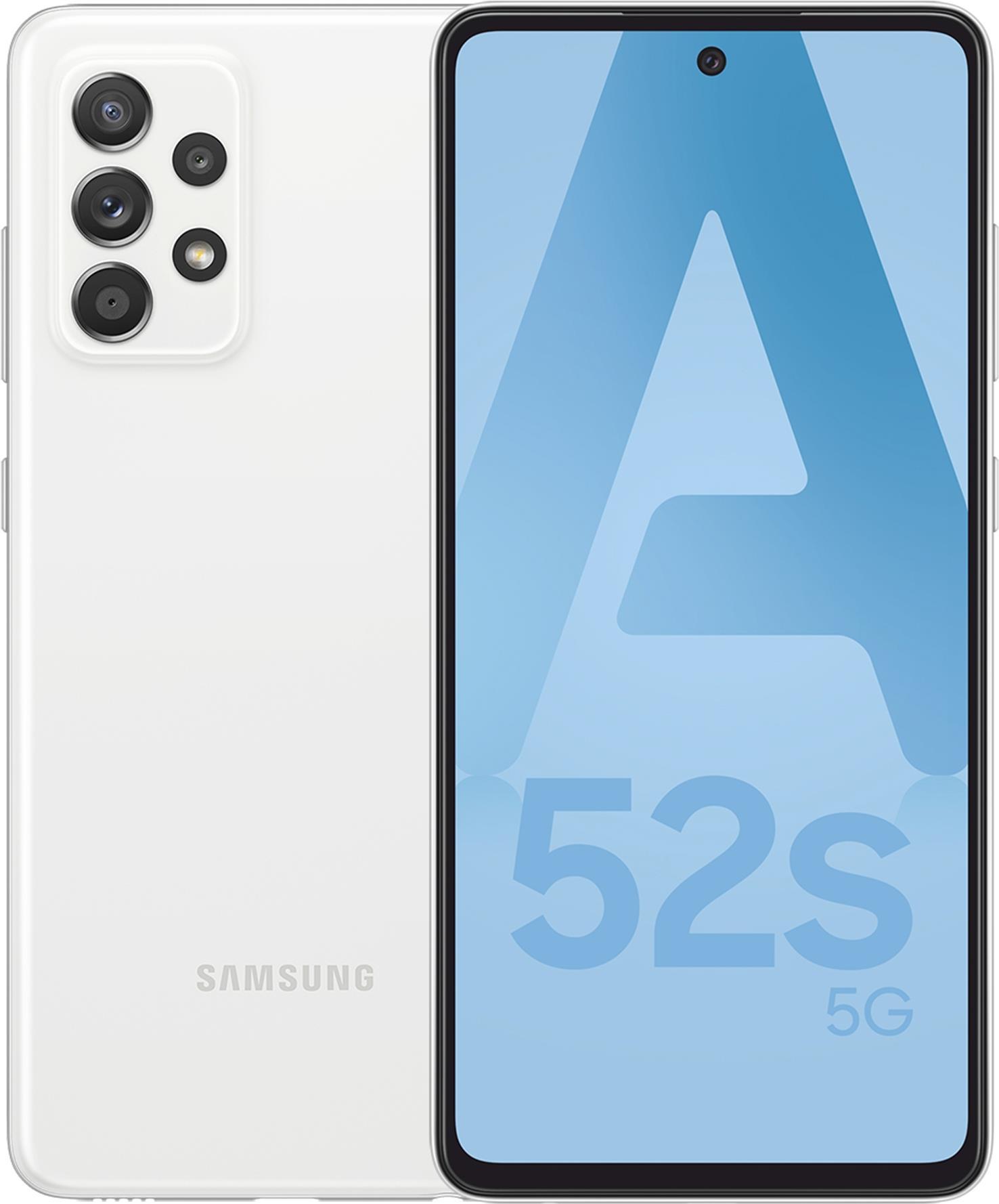 Samsung Galaxy A52s 5G - 5G Smartphone - Dual-SIM - RAM 6 GB / 128 GB - microSD slot - OLED-Display - 6.5 - 2400 x 1080 Pixel - 4x x Rückkamera 64 MP, 12 MP, 5 MP, 5 MP - front camera 32 MP - Awesome White