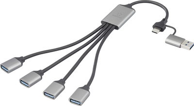 Renkforce RF-6861934 USB-Hub 4 Port USB-A USB 3.0 5 GBit/s mit Aluminiumgehäuse Grau (RF-6861934)