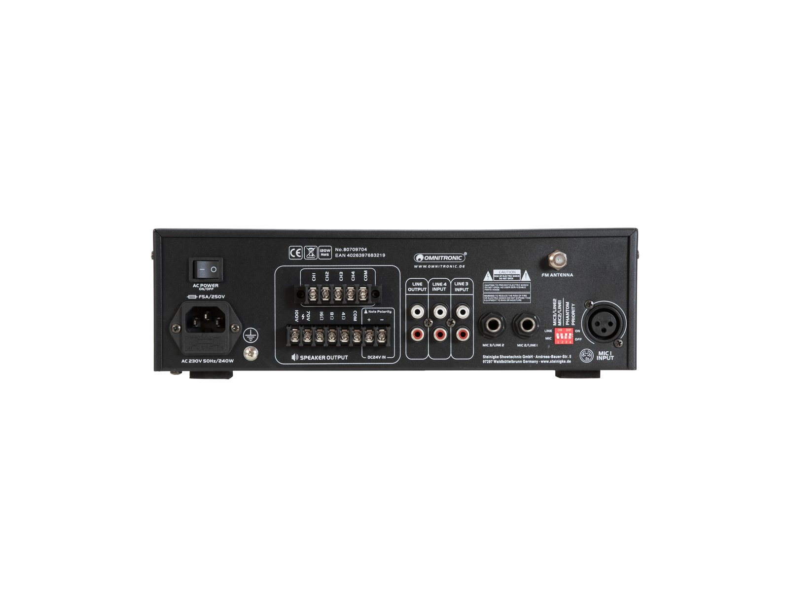 Omnitronic 80709704 4-Zonen PA Mono Mischverstärker 120 W Klasse D MP3 Bluetooth Schwarz