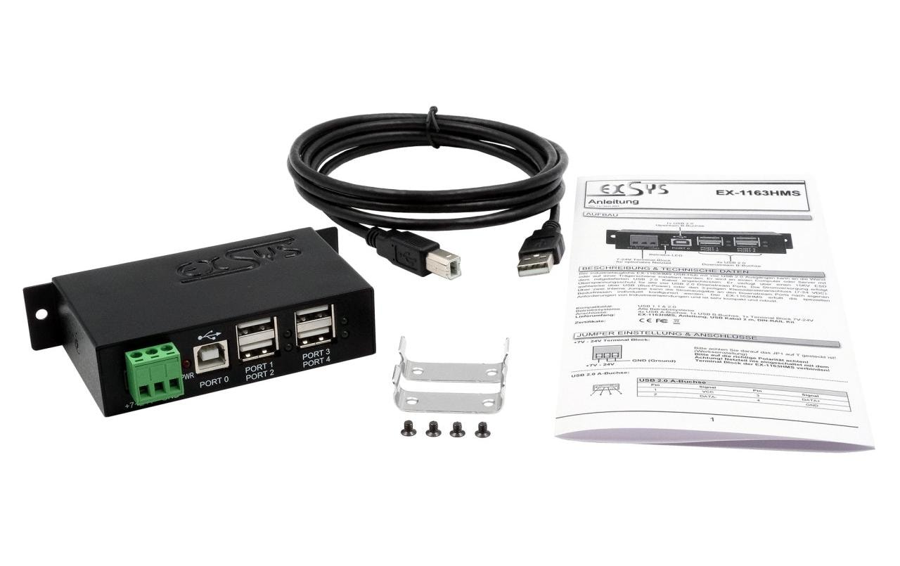 Exsys EX-1163HMS 4-Port USB 2.0 Hub Schwarz