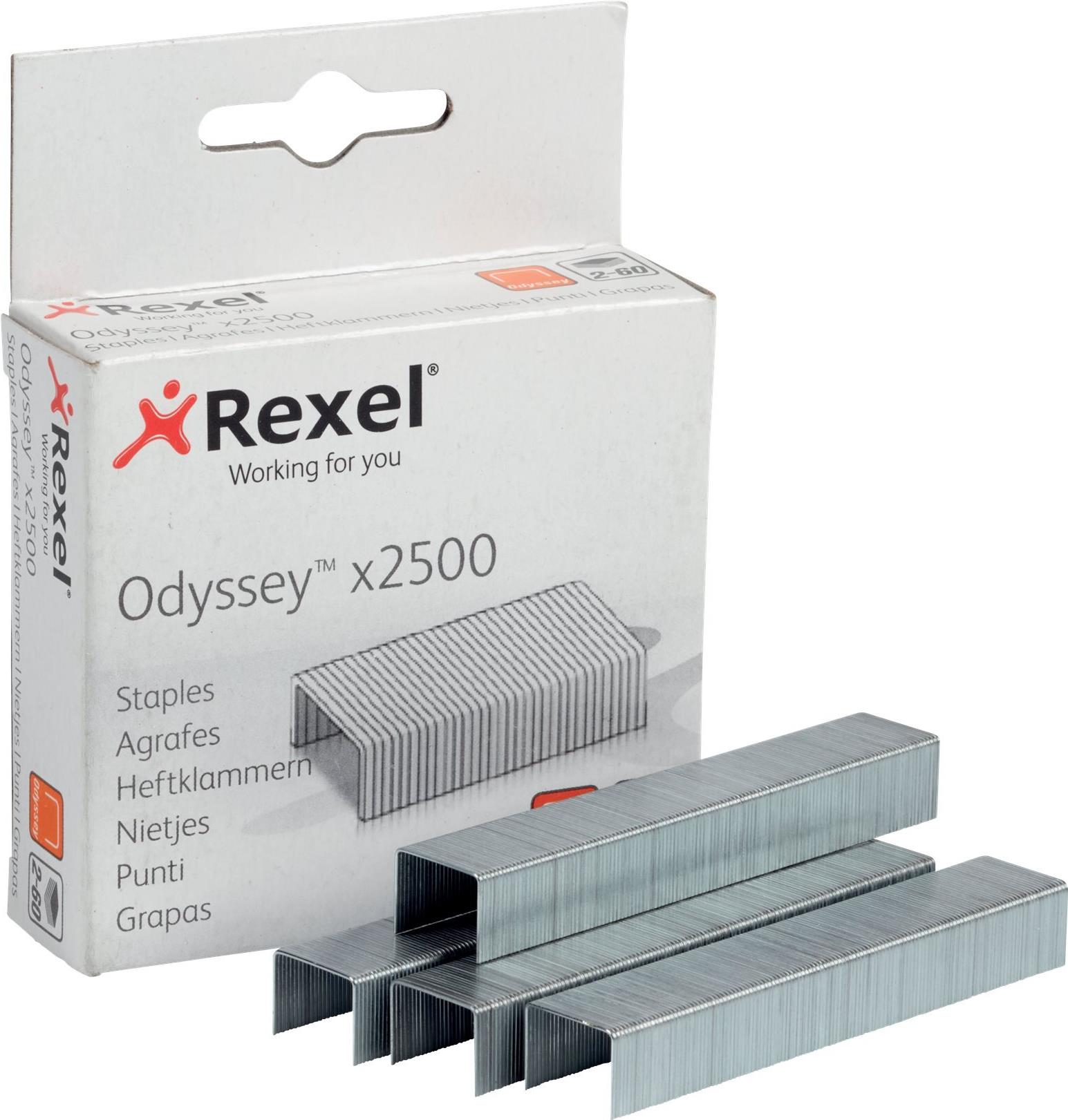 REXEL Odyssey Heftklammern für Blockheftgerät, verzinkter Stahl, 2.500 Stück, Silber