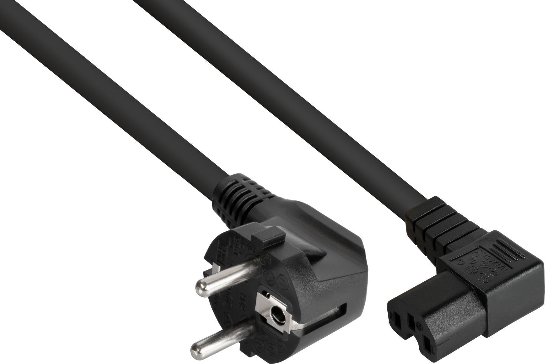 Kabelmeister SK0151-S030 Stromkabel Schutzkontakt Typ E+F an IEC C15 90° 3 m Schwarz
