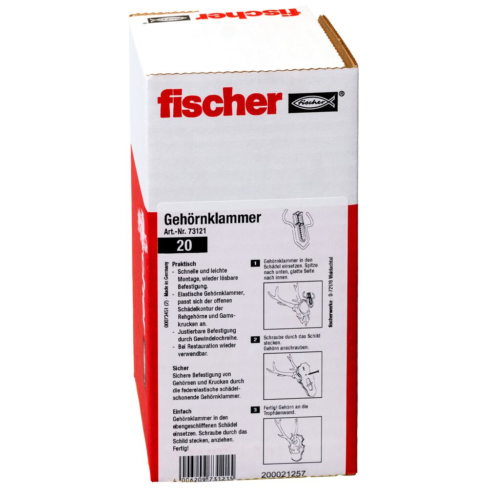 Fischer Gehörnklammer Montage-Kit 73121, 20 Stück, Grau