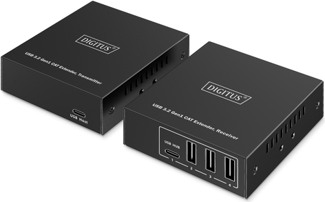 DIGITUS USB 3.2 Gen1 CAT Extender, 5 Gbps, 4 Ports: 3x USB-A / 1x USB-C, 100m (DA-73121)