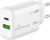 MediaRange Ladegerät 25W 2-Port 1x USB-A/1x USB-C GaN, weiß (MRMA112-2)