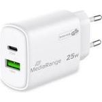 MediaRange Ladegerät 25W 2-Port 1x USB-A/1x USB-C GaN, weiß (MRMA112-2)