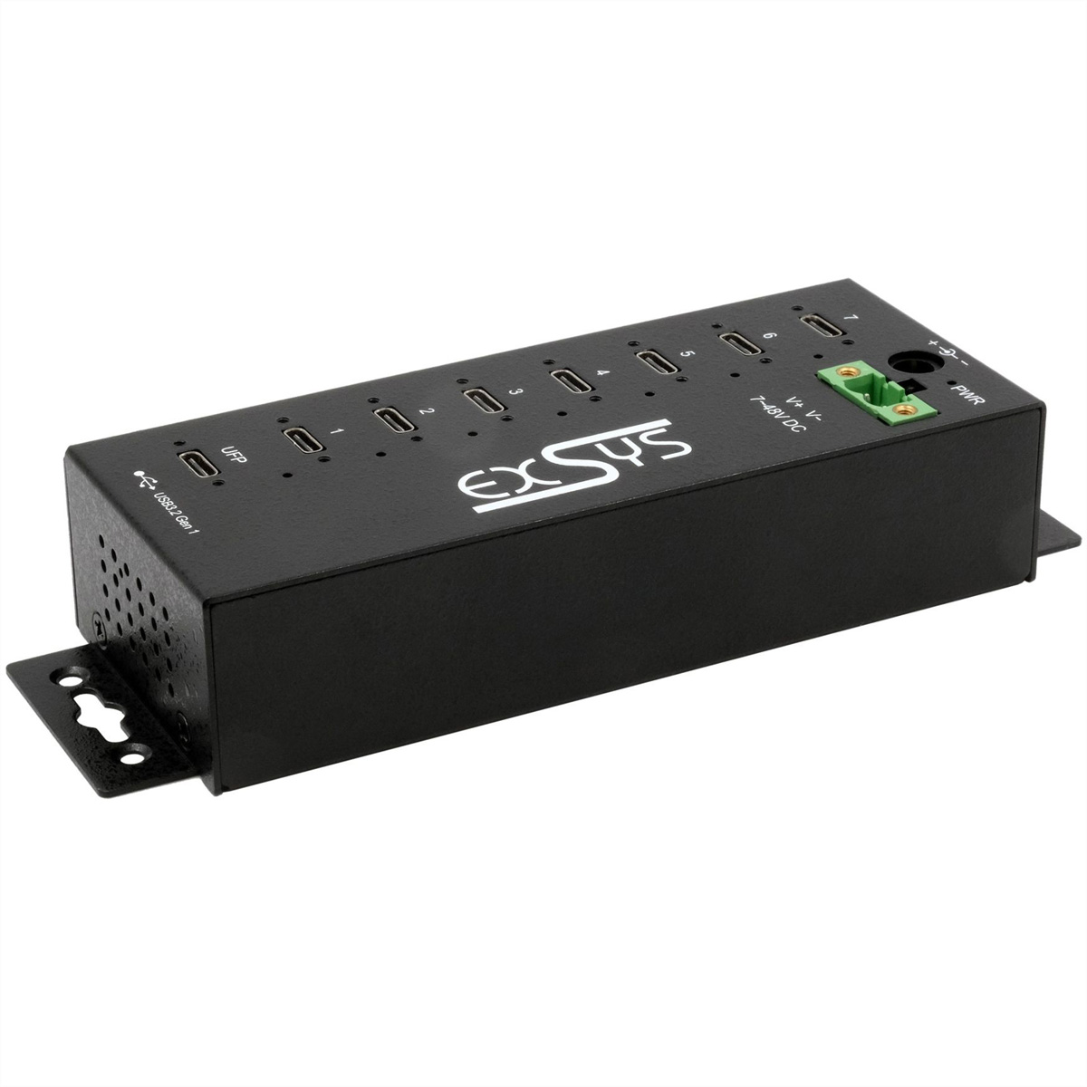 Exsys EX-1537HMVS Managed USB 3.2 Gen 1 Hub 7x USB-C Metall 15 kV ESD DIN-Rail