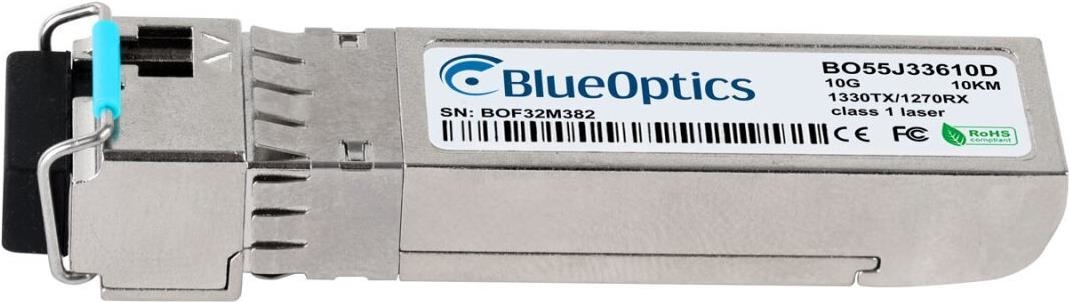 Kompatibler H3C SFP-XG-LX-SM1330-BIDI BlueOptics BO55J33610D SFP+ Bidi Transceiver, LC-Simplex, 10GBASE-BX-D, Singlemode Fiber, TX1330nm/RX1270nm, 10KM, DDM, 0°C/+70°C (SFP-XG-LX-SM1330-BIDI-BO) (geöffnet)