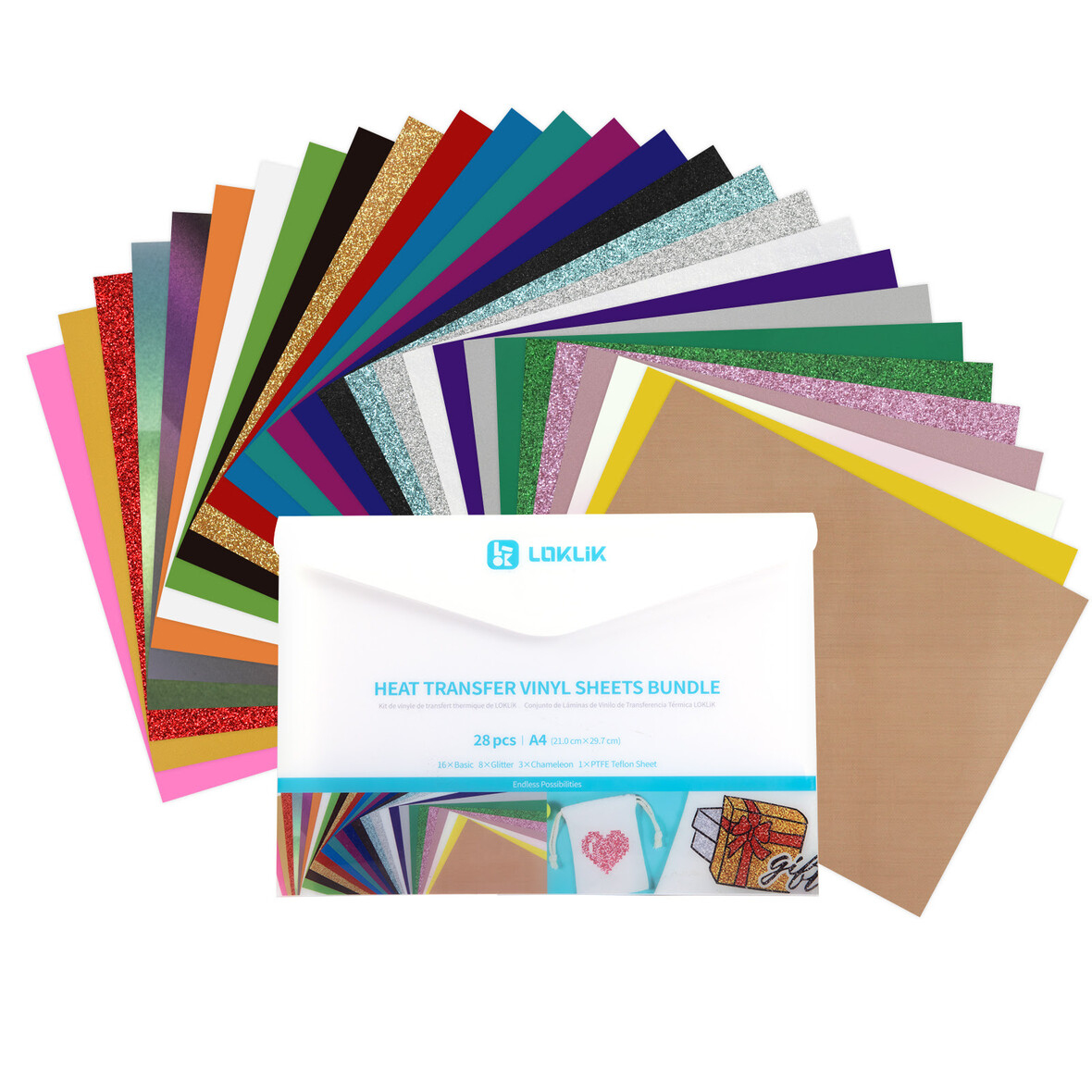 Loklik Hitzetransfer-Vinyl Plotterfolie A4 Materialbündel 28 Blätter SG-HTV-1678