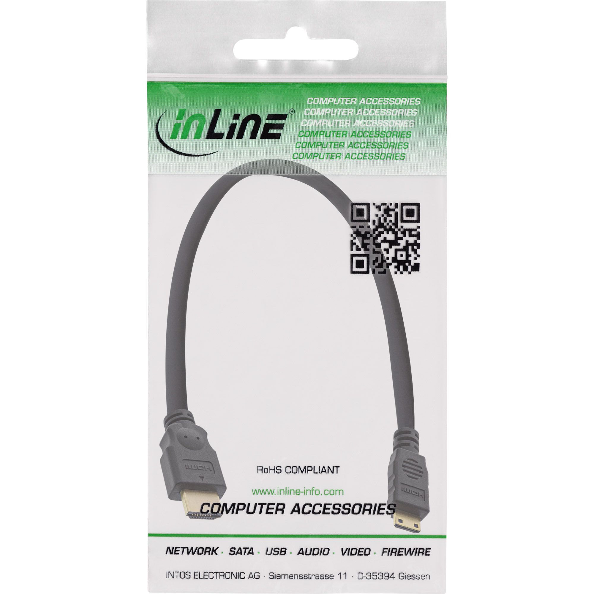 InLine High Speed HDMI-Kabel HDMI A auf HDMI C (Mini) 1.3 30 cm Schwarz