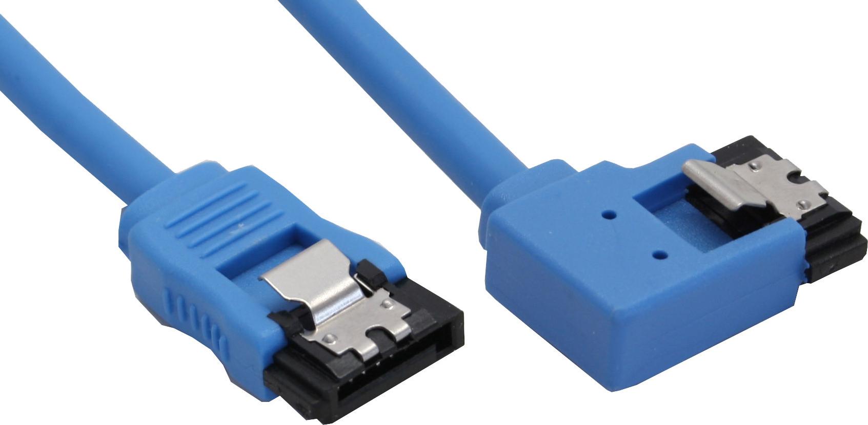 InLine SATA 6 Gb/s Anschlusskabel rund, links abgewinkelt, mit Lasche, 50 cm, Blau
