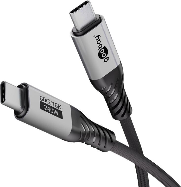 Goobay USB-C-Kabel, USB4 Version 2.0, 1 m, schwarz;silber (74775)