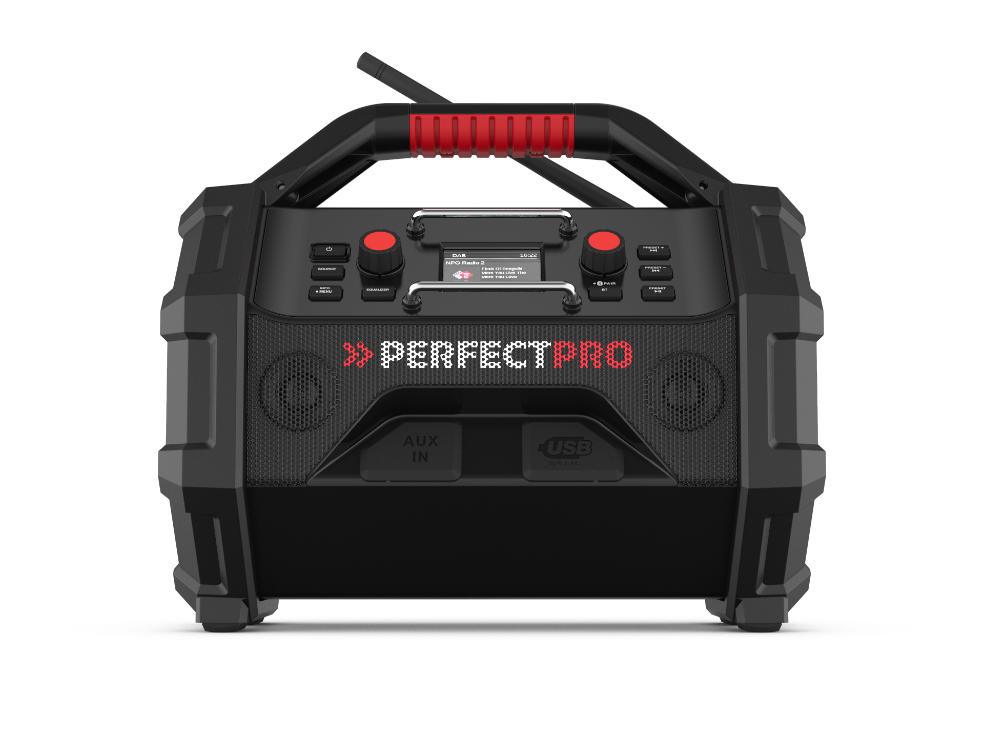 PerfectPro Rocktagon OCT-18V Baustellenradio DAB+ FM Bluetooth 30W IP65 Schwarz Rot