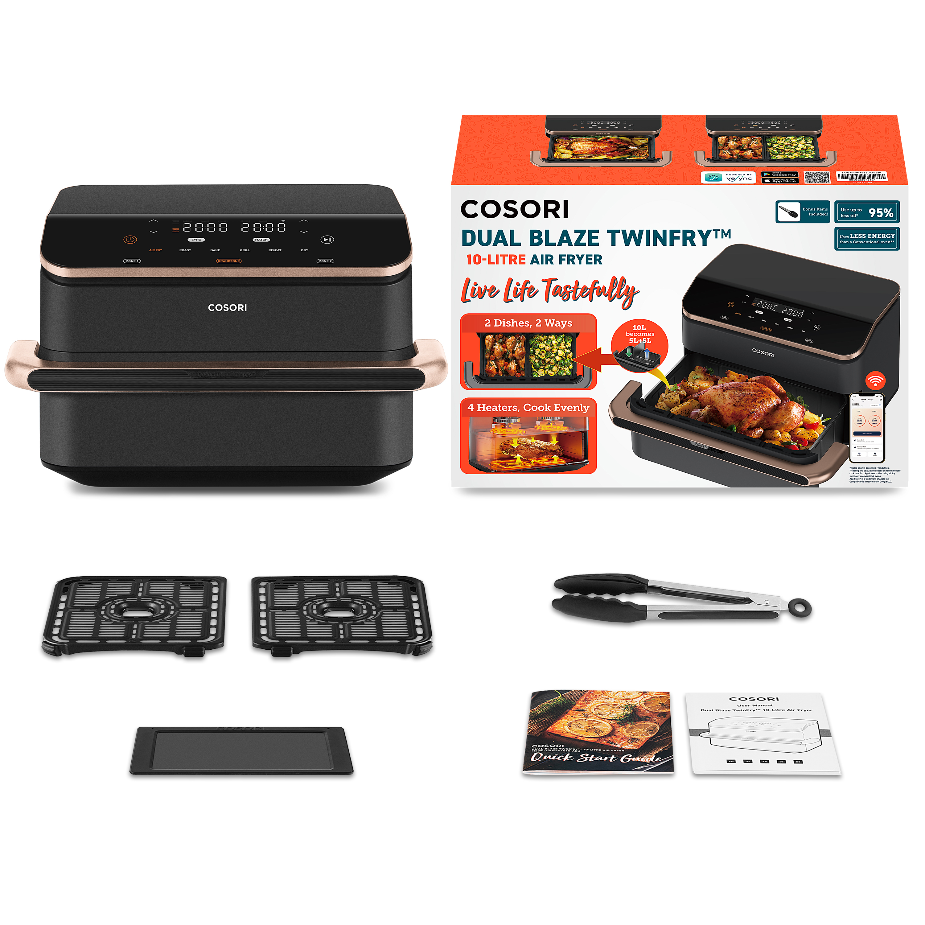 Cosori Dual Blaze TwinFry CAF-TF101S-AEUR 10 l 2800 W Dunkles Grau, Roségold