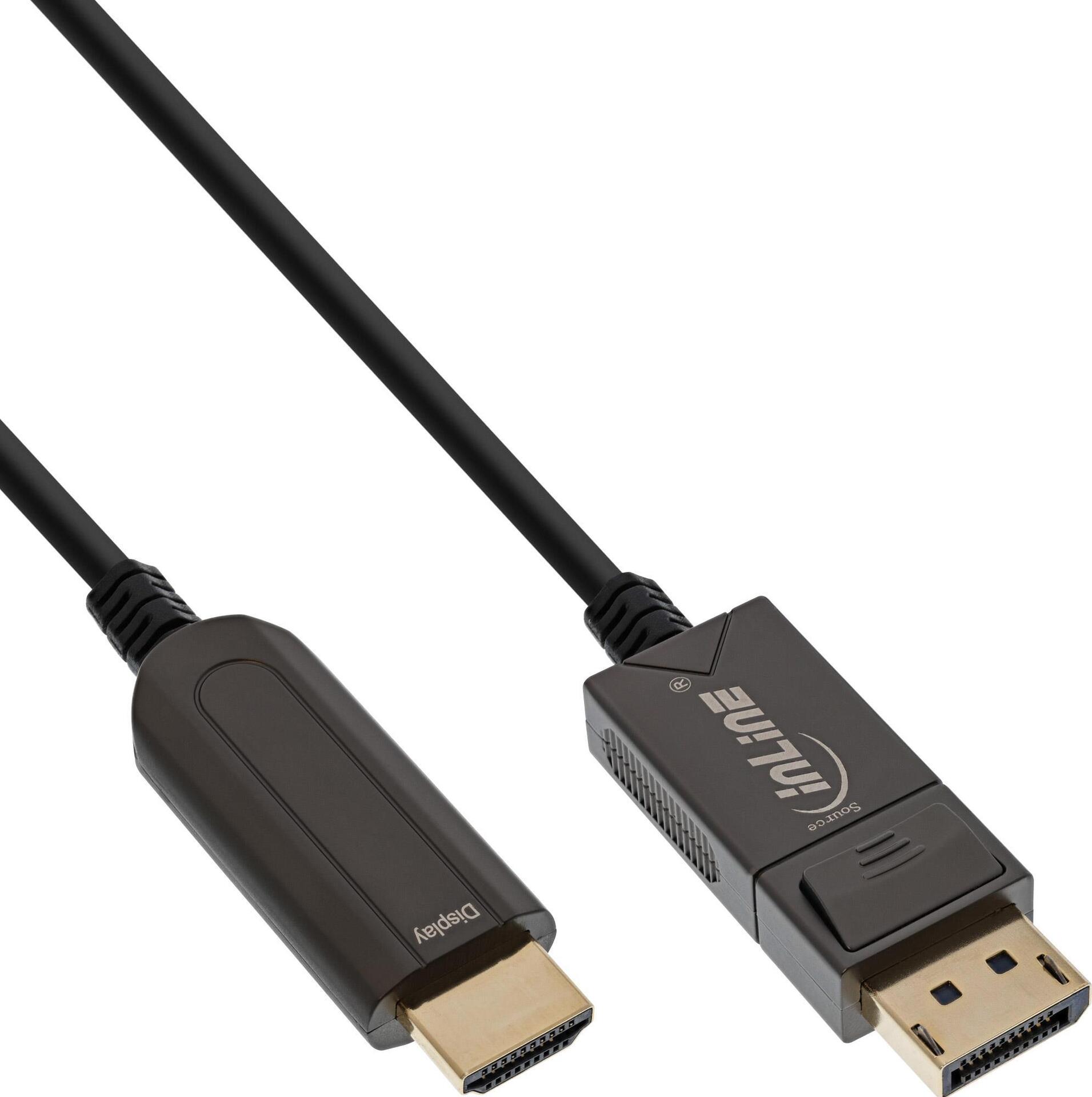 INLINE - Videokabel - DisplayPort männlich bis HDMI männlich - 25 m - Hybrid Kupfer/Kohlefaser - Schwarz - rund, Active Optical Cable (AOC), unterstützt 4K 60 Hz (3840 x 2160), unterstützt 4K 60 Hz (4096 x 2160)