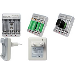 LogiLink Stecker-Ladegerät, silber für AA Mignon / AAA Micro / 9V Ni-MH / Ni-Cd Akkus, 3 LEDs - 1 Stück (PA0168)