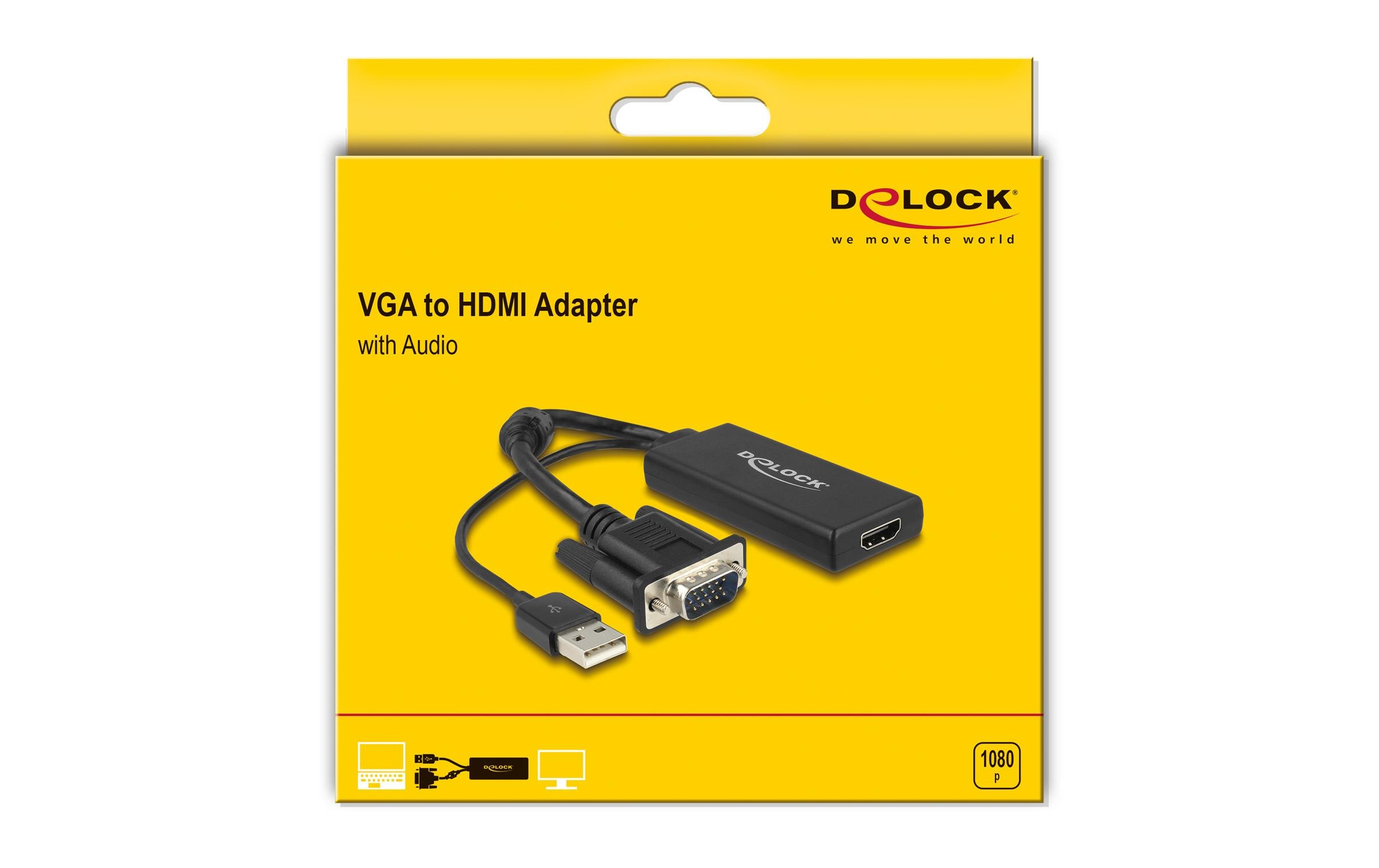 Delock VGA zu HDMI Adapter mit Audio Schwarz