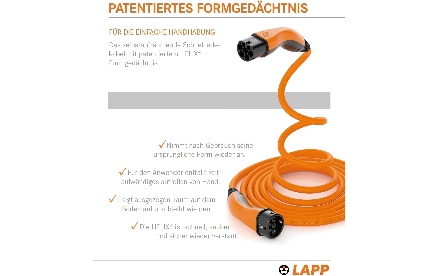 LAPP MOBILITY HELIX Ladekabel Typ 2 bis 7,4 kW 32 A 5 m Orange