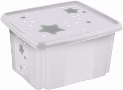 KEEEPER Aufbewahrungsbox karolina \"Stars\", 45 Liter Dreh-/Stapelbox mit Deckel, aus PP, nordic-white