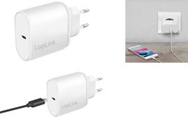 LogiLink PA0261 USB Wall Charger 1 Port, 1x USB-CF, 20W, w/PD, white (PA0261)