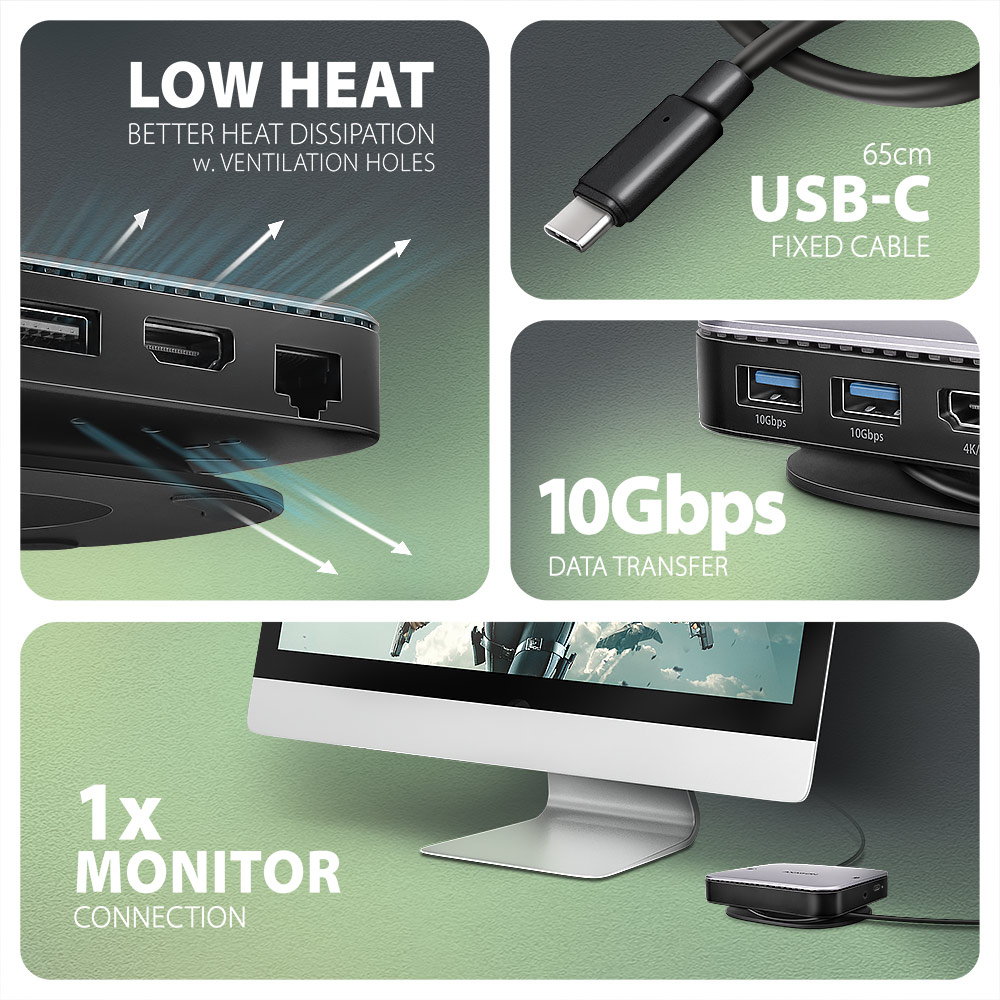 AXAGON HMC-UFO Dockingstation USB-C 3.2 Gen 2 HDMI Gigabit Ethernet Schwarz
