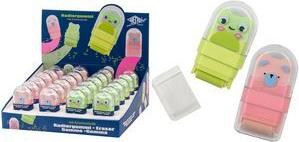 WEDO Kunststoff-Radierer Clean Animal, 24er Display im Tierdesign Frosch & Bär, integrierte Rolle nimmt Radier - 24 Stück (5998399)