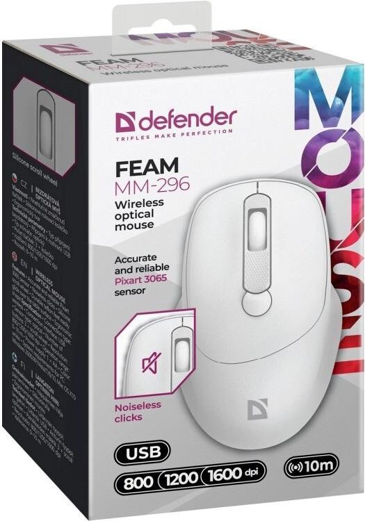 DEFENDER MAUS FEAM MM-296 RF LEISE WEISS (52297)