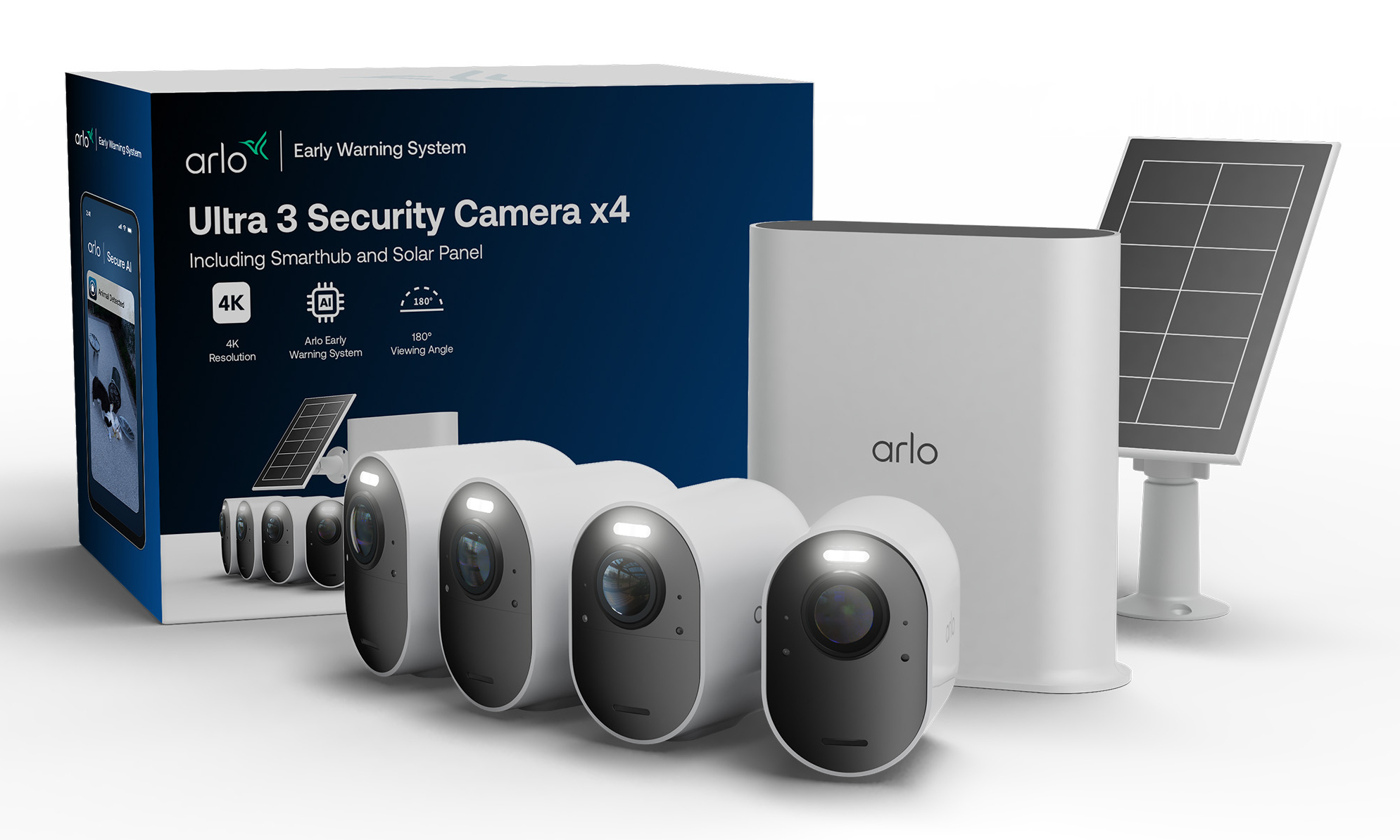 Arlo Ultra 3 4K Netzwerk-Überwachungskamera 4er-Set mit Solarpanel
