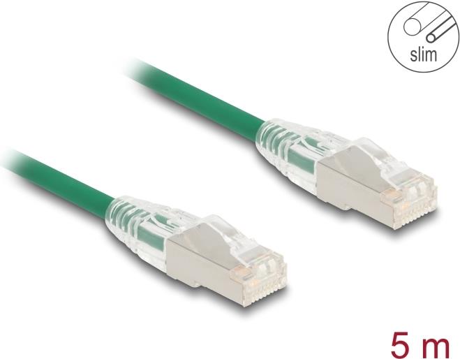 Delock RJ45 Netzwerkkabel Cat.6A Stecker zu Stecker mit gebogener Rastnase U/FTP Slim 5 m grün (80368)