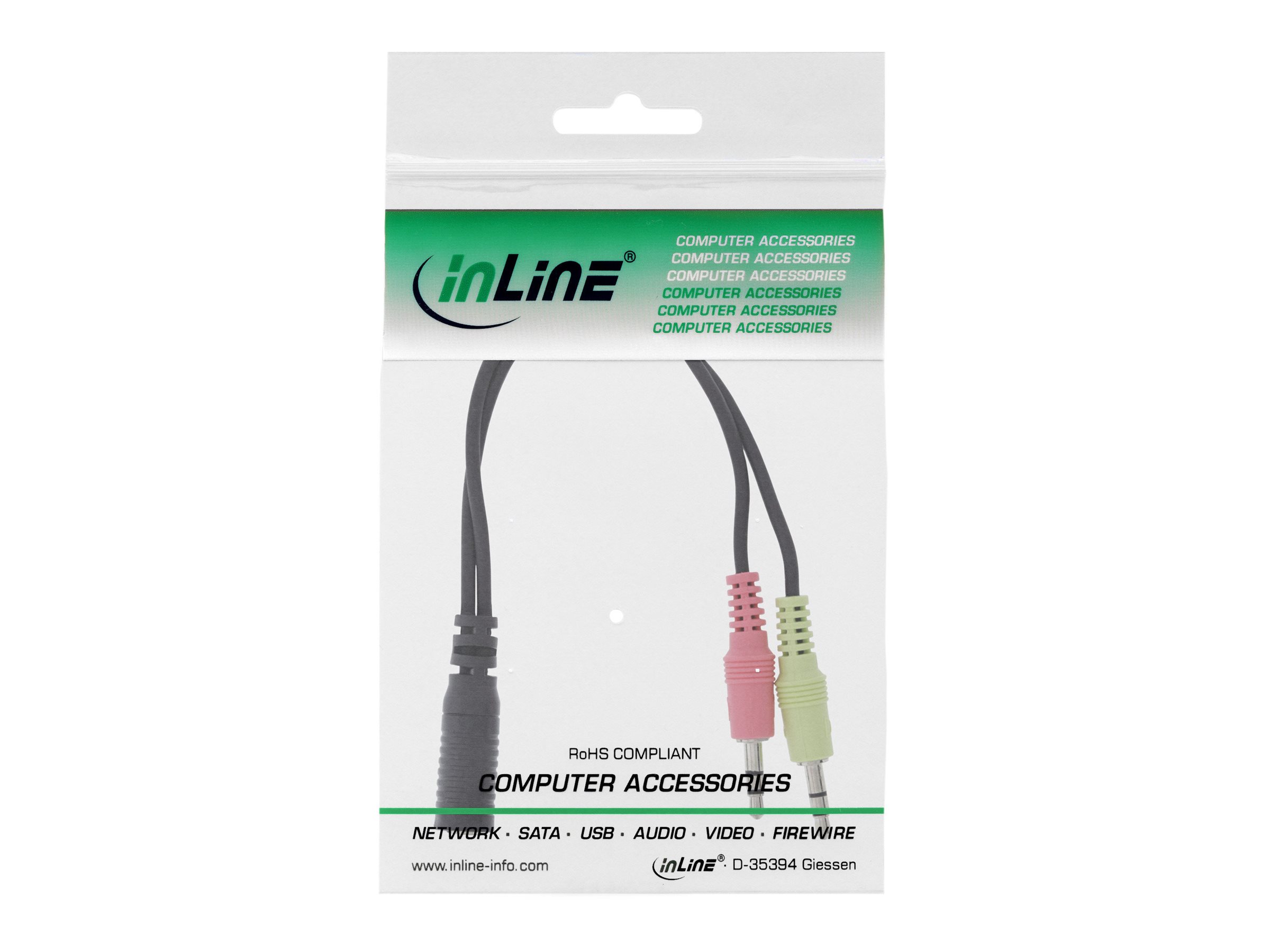 InLine Headsetadapter 2x 3,5 mm Klinke Stecker an 3,5 mm Klinke Buchse 4-polig CTIA 15 cm Schwarz