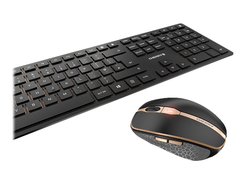 CHERRY DW 9100 SLIM Tastatur-und-Maus-Set Kabellos 2.4 GHz Bluetooth IT Schwarz, Bronze