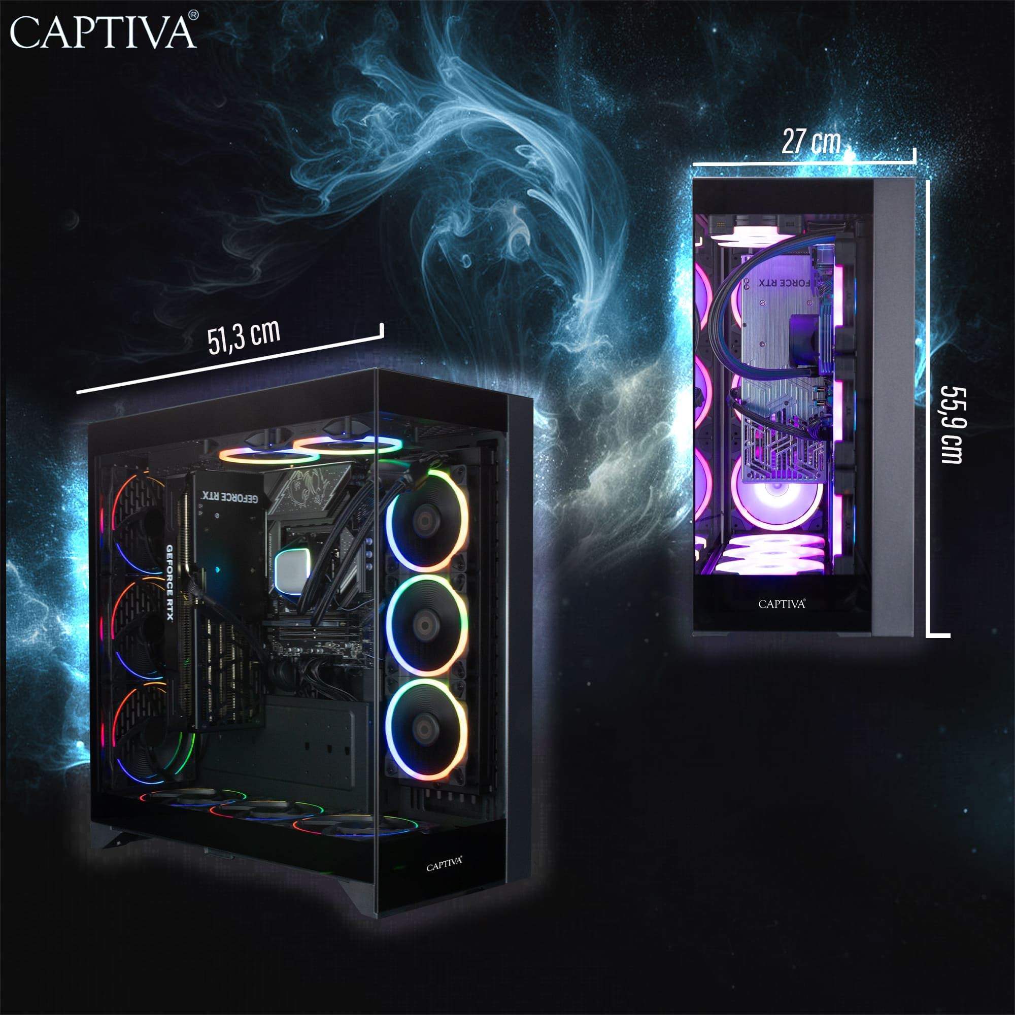 CAPTIVA Ultimate Gaming I89-513 Gaming PC Tower, Intel Core i9-14900KF, RTX 5090 32 GB, 64 GB RAM, 2 TB SSD, Windows 11 Home, Schwarz