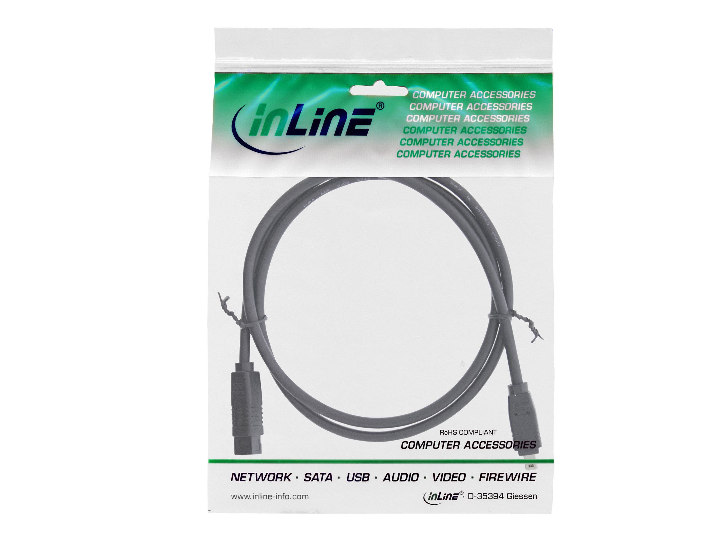 InLine FireWire Kabel, 4-polig auf 9-polig FireWire 800, 1,8 m, Schwarz
