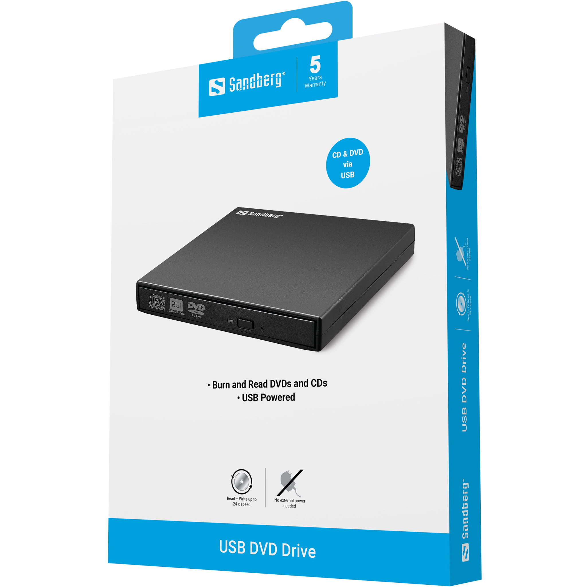 Sandberg USB Mini DVD Burner DVD-Writer USB 2.0 Schwarz