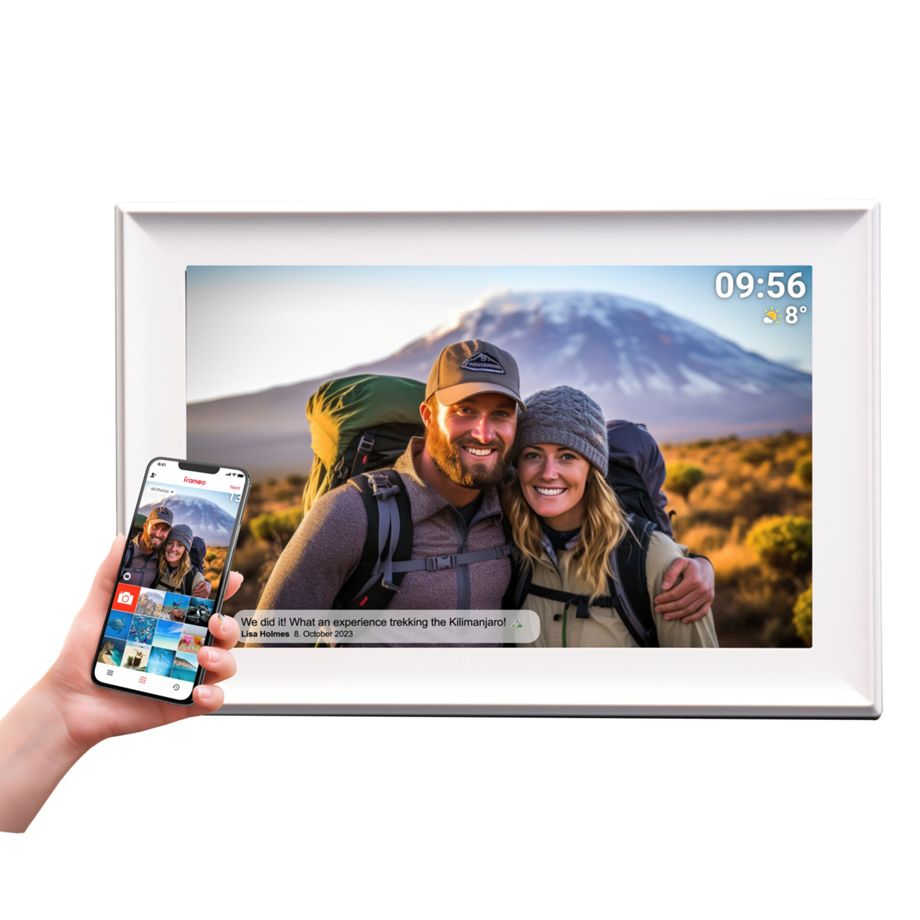 Inter Sales Frameo PFF-1080 weiss - Smart 10,1 Zoll / 25,65 cm Wi-Fi Bilderrahmen mit HD IPS Touchscreen & 16 GB Flash Storage (eMMC) [Energieklasse C] (119101040520)