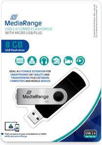 MediaRange MR930-2 USB-Stick 8 GB USB Type-A / Micro-USB 2.0 Schwarz - Silber (MR930-2)