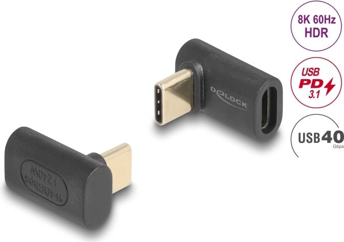 Delock Adapter USB 40 Gbps USB Type-C™ PD 3.1 240 W Stecker zu Buchse gewinkelt 8K 60 Hz (60246)