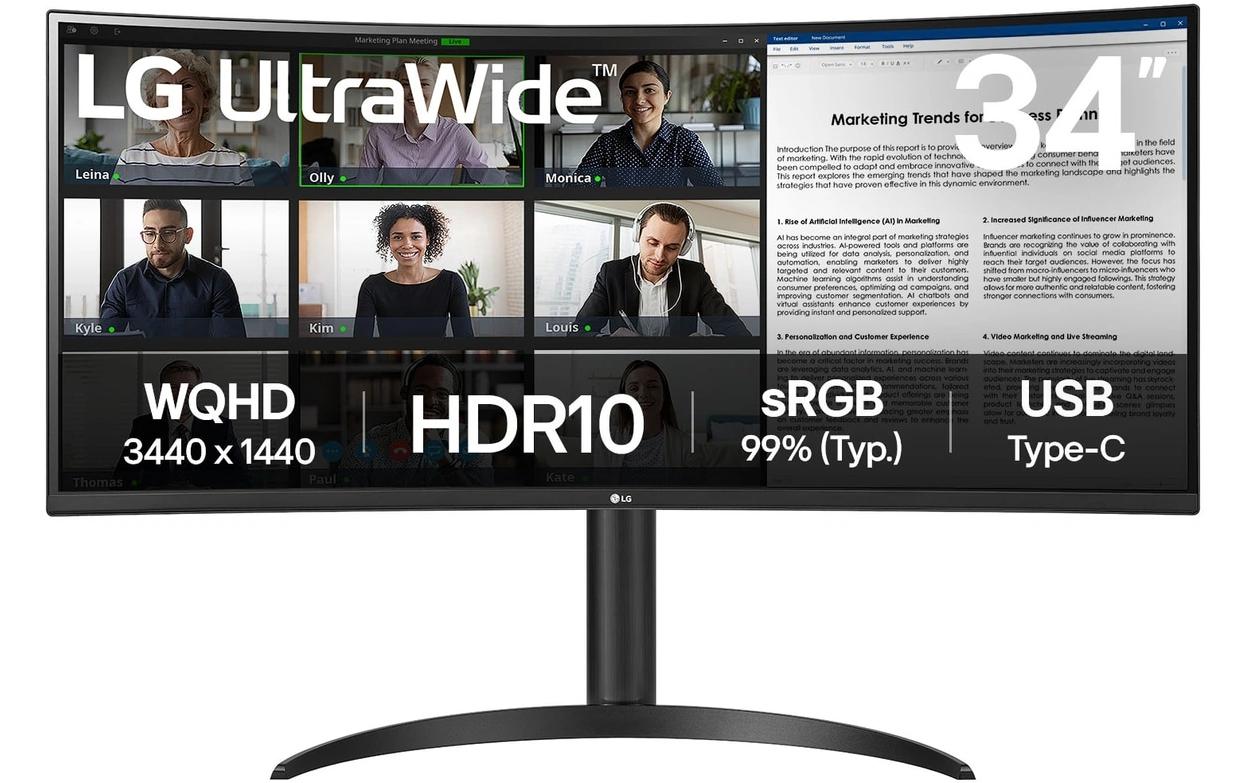LG 34" 34WR55QK-B Curved UltraWide QHD HDMI DP USB-C Black (34WR55QK-B)