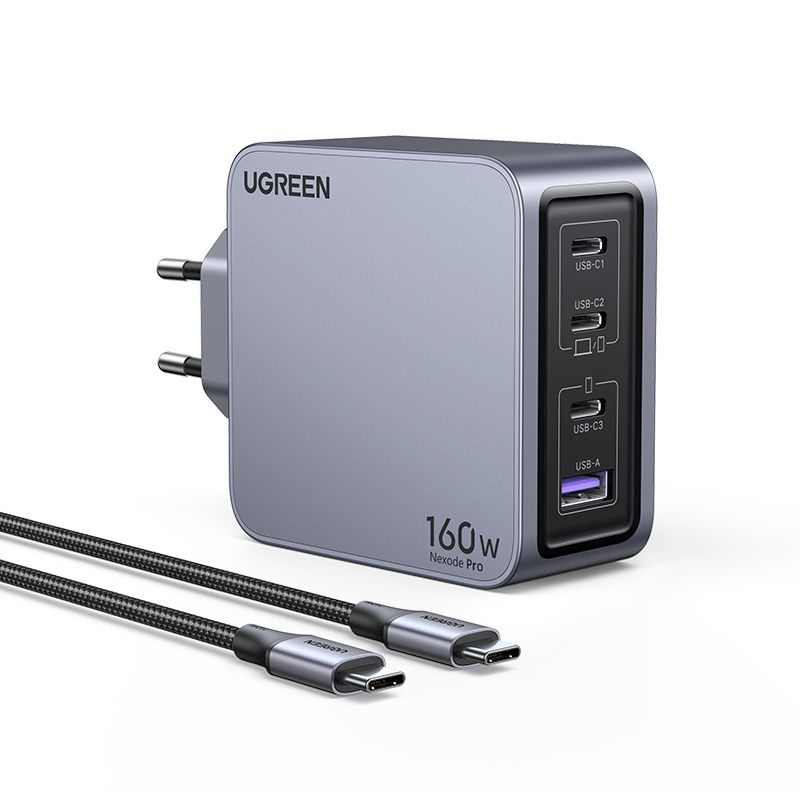 Ugreen Nexode Pro 160W GaN Ladegerät mit USB-C Kabel Grau