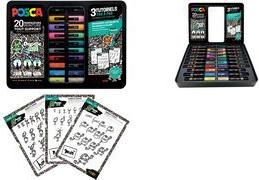 POSCA Pigmentmarker "DOODLE ART", 20er Metallbox bestehend aus: 6 x PC1MC, 7 x PC3M und 7 x PC5M - 1 Stück (M POSCA/20 021)