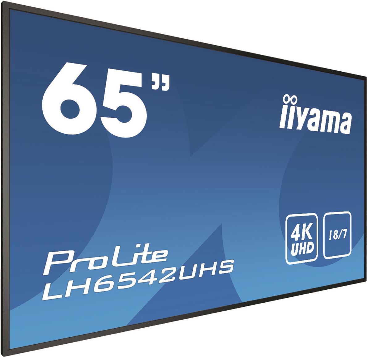 iiyama LH6542UHS-B3 Signage-Display Digital Beschilderung Flachbildschirm 163,8 cm (64.5" ) IPS 4K Ultra HD Schwarz Eing