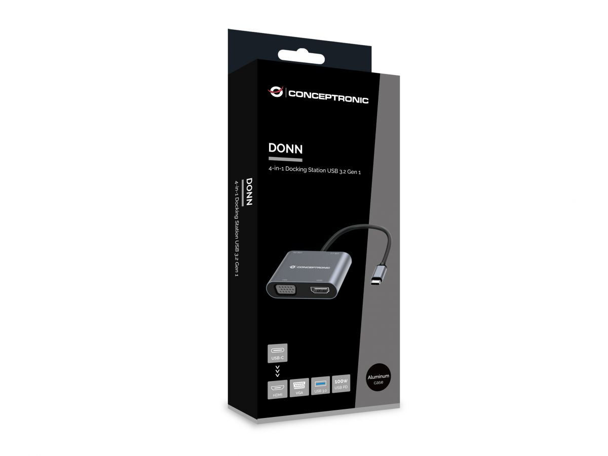 Conceptronic DONN16G USB-C Dockingstation HDMI VGA Power Delivery 100 W Grau